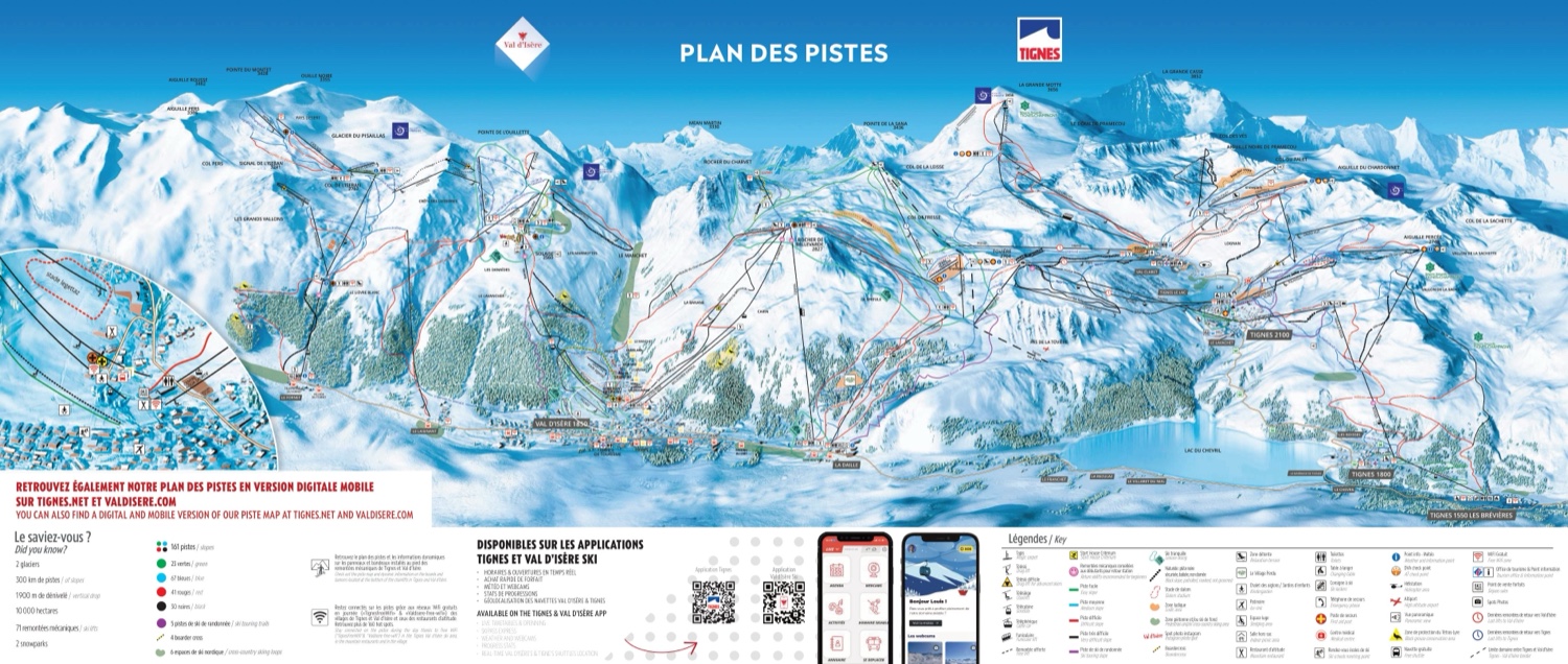 Plano de pistas de Tignes